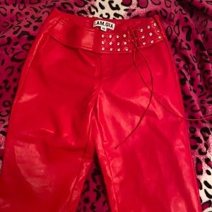 I.AM.GIA red leather pants, size small women’s, with studded waistline